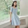 微信图片_20260827152022_1635_8 160129#Square-Neck Short-Sleeve A-Line Mini Dress — Light Blue / Black