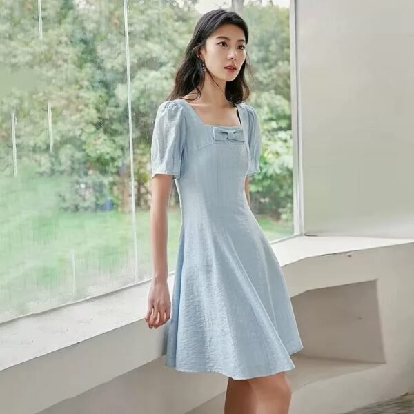 微信图片_20260827152022_1635_8 160129#Square-Neck Short-Sleeve A-Line Mini Dress — Light Blue / Black