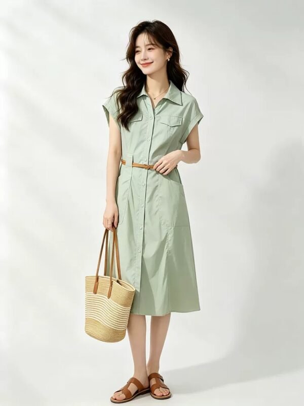 微信图片_20260827152335_1645_8 160130#Sage Green Collared Button-Down Belted Midi Dress