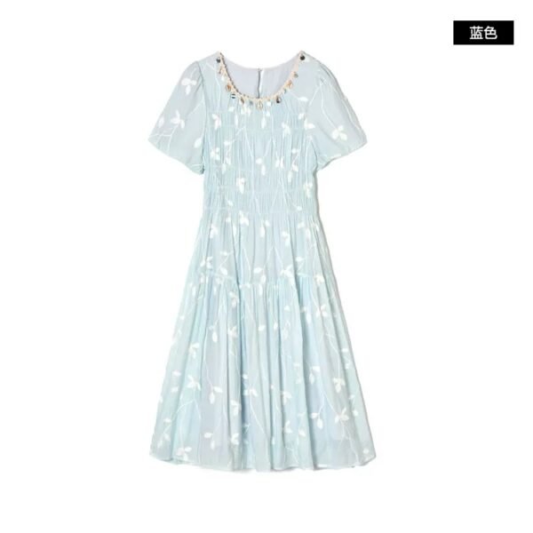 微信图片_20260827152608_1677_8 16133#Embellished Neck Short-Sleeve Flowy Midi Dress — Light Blue / Pale Yellow