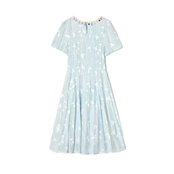 微信图片_20260827152612_1678_8 16133#Embellished Neck Short-Sleeve Flowy Midi Dress — Light Blue / Pale Yellow