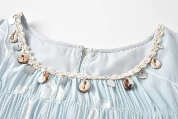 微信图片_20260827152616_1679_8 16133#Embellished Neck Short-Sleeve Flowy Midi Dress — Light Blue / Pale Yellow