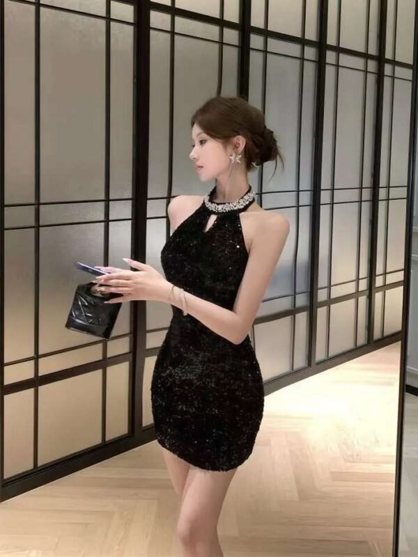 16003#Black Halter Neck Ruched Bodycon Mini Dress