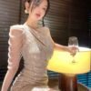 16008#Beige One-Shoulder Ruched Bodycon Mini Dress