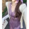 16009#Lavender Halter Neck Knit Sleeveless Midi Dress
