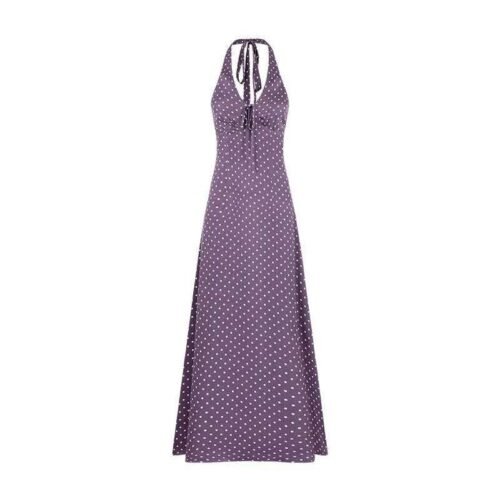 16009#Lavender Halter Neck Knit Sleeveless Midi Dress