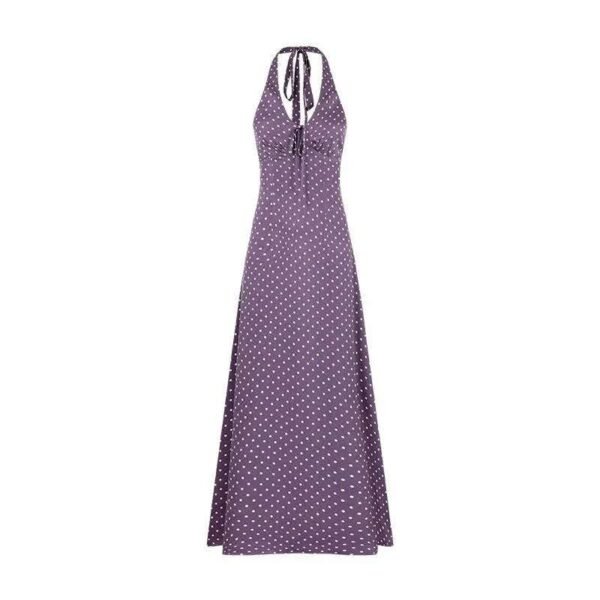 16009#Lavender Halter Neck Knit Sleeveless Midi Dress