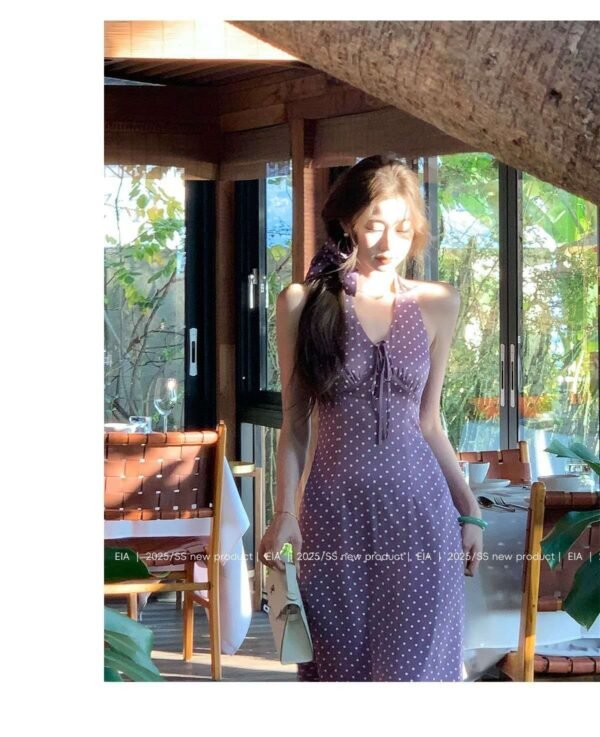 16009#Lavender Halter Neck Knit Sleeveless Midi Dress