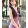 16009#Lavender Halter Neck Knit Sleeveless Midi Dress