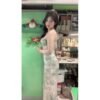 16017# Light Green Floral Halter-Neck Sleeveless Midi Dress