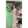 16017# Light Green Floral Halter-Neck Sleeveless Midi Dress