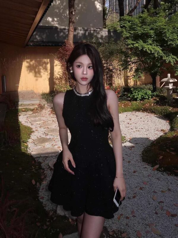 16040#Black Sleeveless Ruffled Tiered Mini Dress