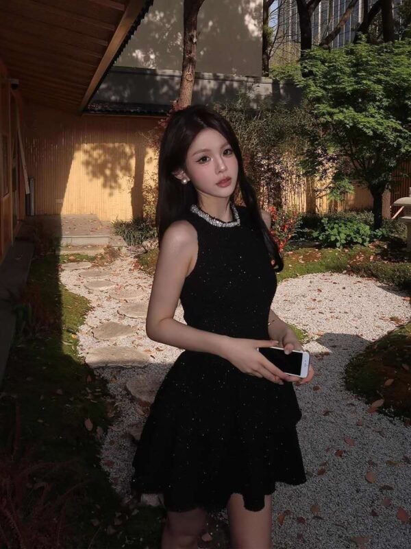 16040#Black Sleeveless Ruffled Tiered Mini Dress