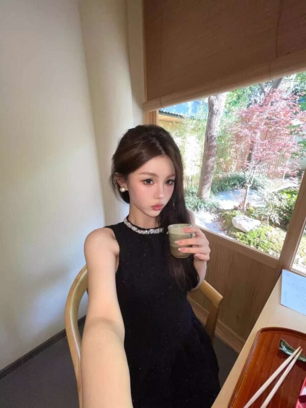 16040#Black Sleeveless Ruffled Tiered Mini Dress