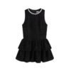 16040#Black Sleeveless Ruffled Tiered Mini Dress