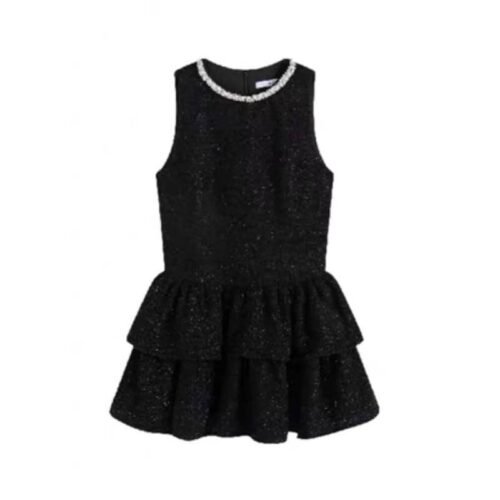 16040#Black Sleeveless Ruffled Tiered Mini Dress