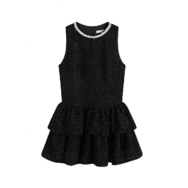 16040#Black Sleeveless Ruffled Tiered Mini Dress