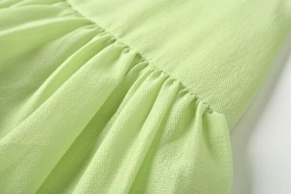 160134#Lime Green Puff-Sleeve Asymmetrical Tiered Mini Dress