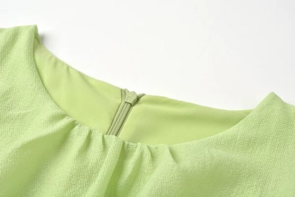 160134#Lime Green Puff-Sleeve Asymmetrical Tiered Mini Dress