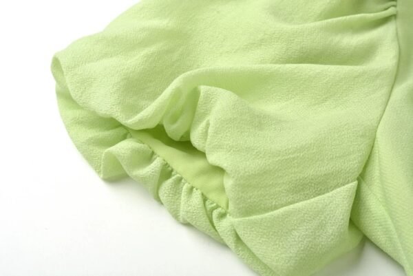 160134#Lime Green Puff-Sleeve Asymmetrical Tiered Mini Dress